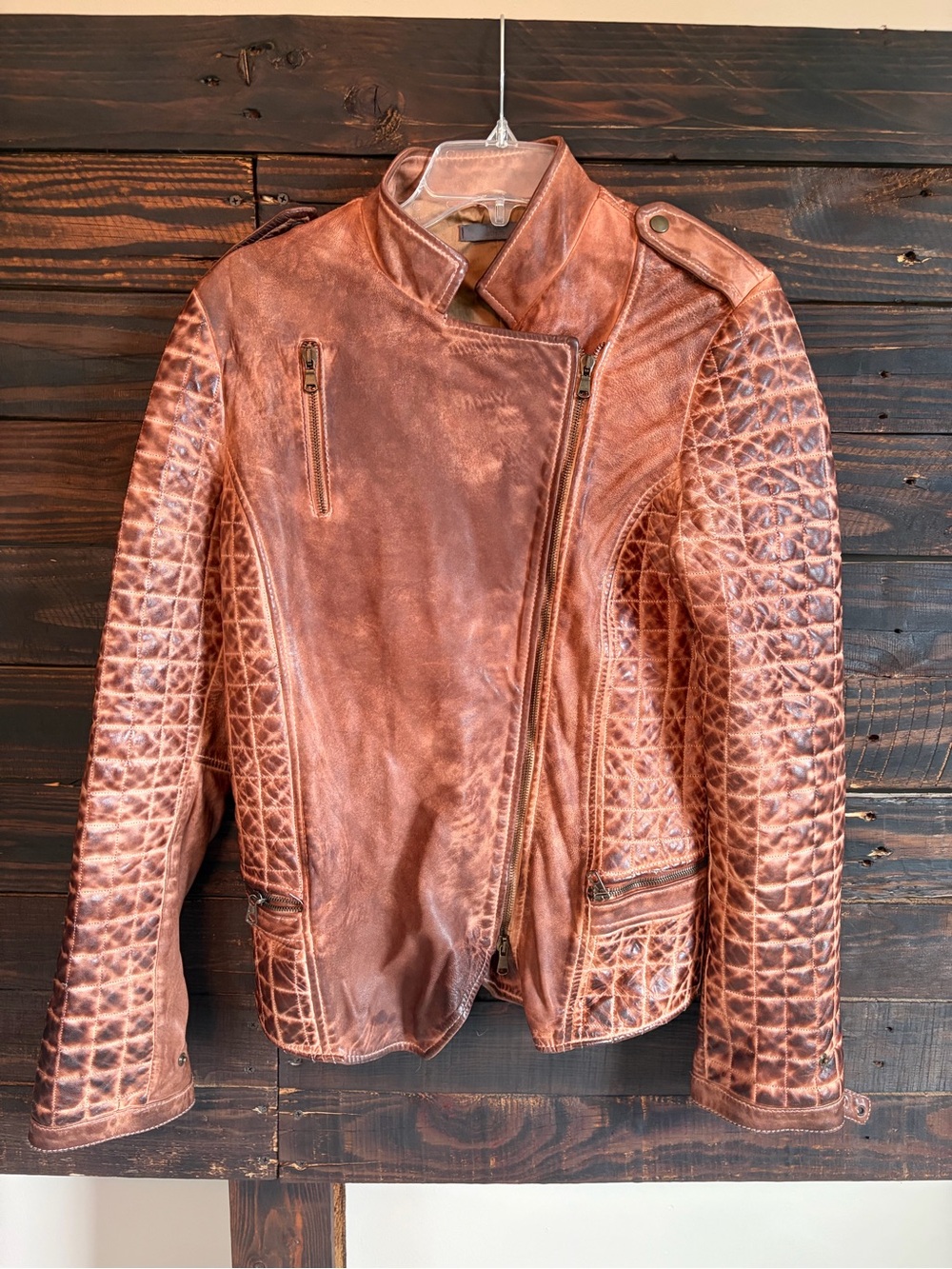 Women's Blur Rust Brown/Caramel Quilted Real Leather Jacket
